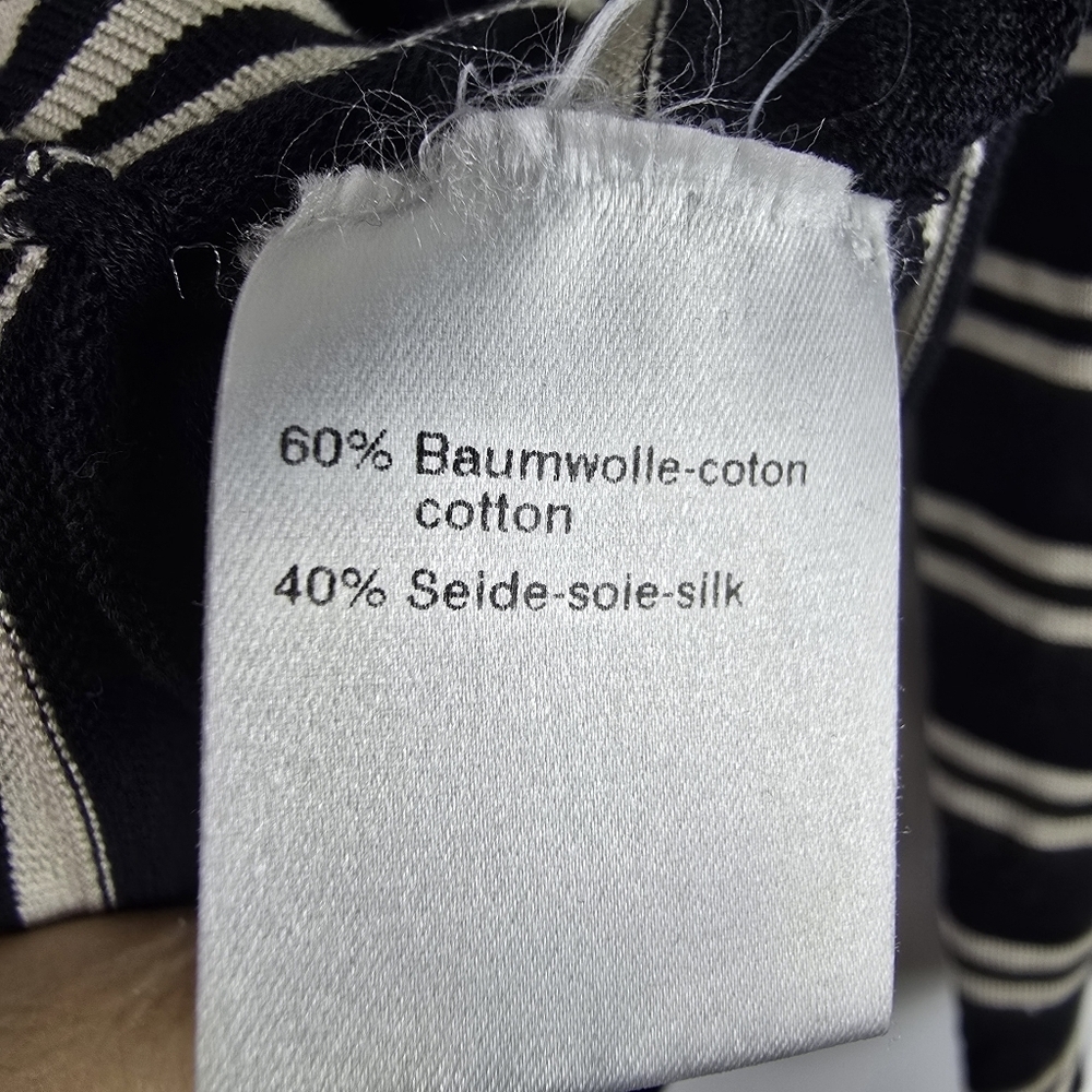 Akris Womens Cotton Silk Black Tan Striped Long Sleeve V Neck Lace Up Sweater 12 - Picture 7 of 9